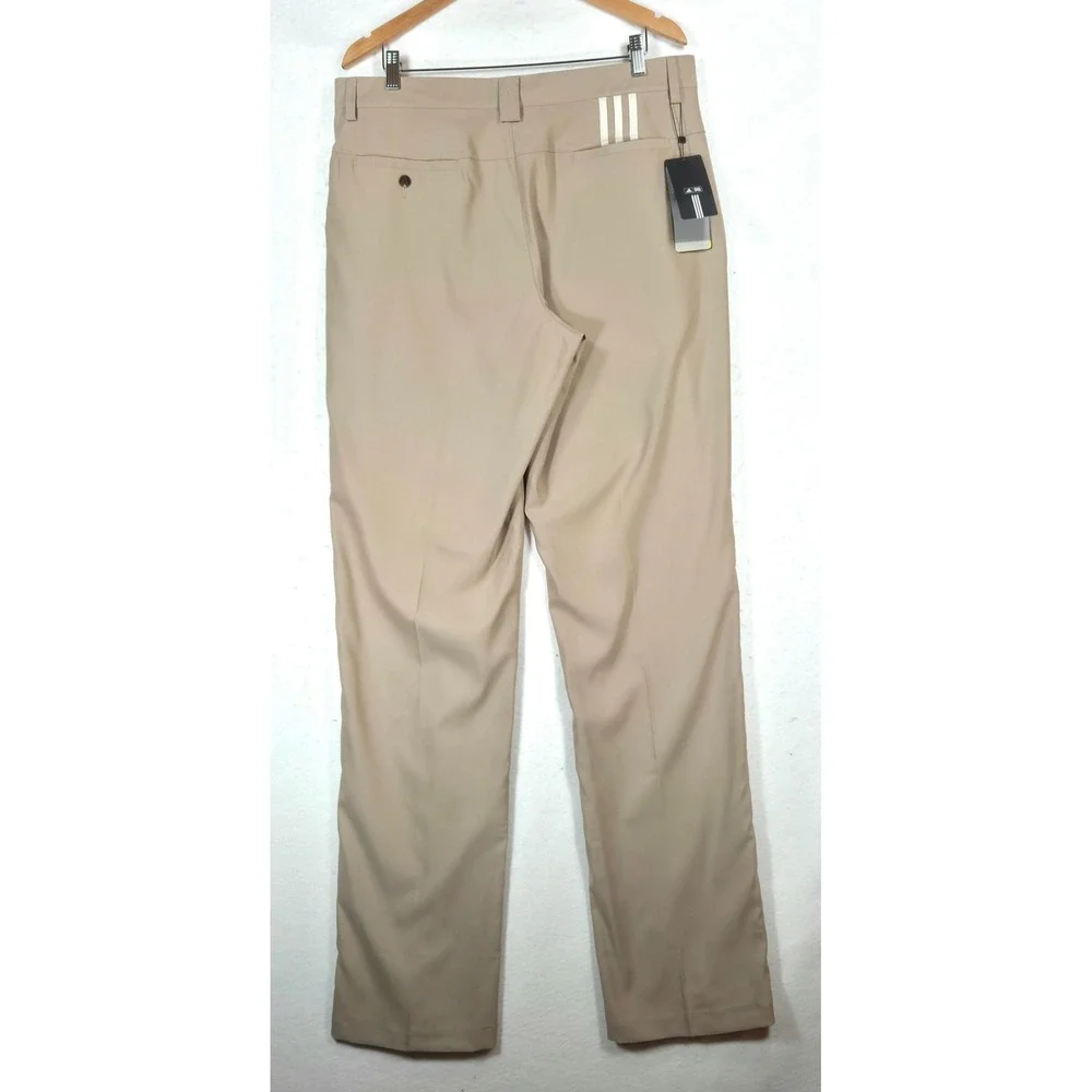 Adidas Mens Climalite Golf Pants Khaki Tan Beige Stretch 3-Stripe 36 x 38 NEW